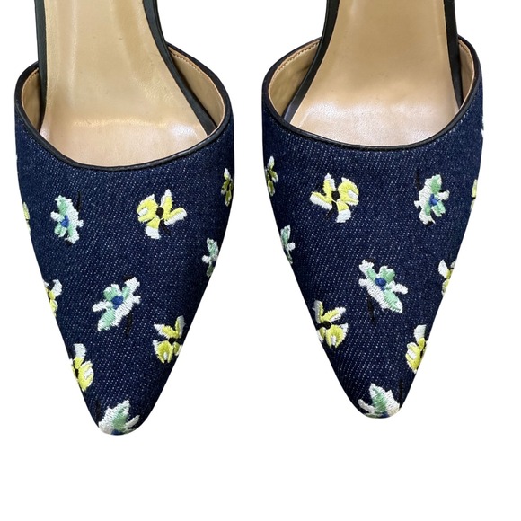 ANN TAYLOR DENIM EMBROIDERED FLORAL ANKLE STRAP STILETTOS HEEL PUMP Sz 6 - Picture 3 of 7